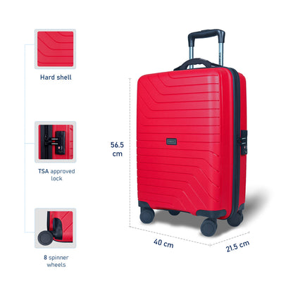 Carriall Groove Polypropylene (55 cm) Red Smart Check-in Trolley Luggage with inbuilt Weighing Scale