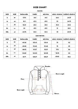 Size Chart for Solid White Hooded Shirt
