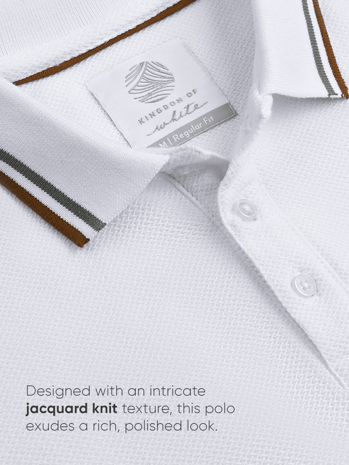 White Jacquard Tipped Polo T-shirt