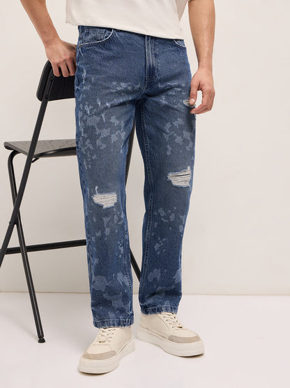 Men's Mid-Rise Straight Fit Distressed Jeans DBN-SILBO-BL