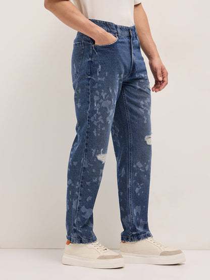 Men's Mid-Rise Straight Fit Distressed Jeans DBN-SILBO-BL
