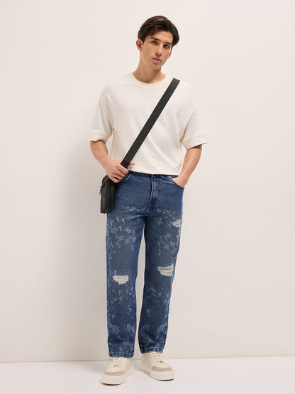 Men's Mid-Rise Straight Fit Distressed Jeans DBN-SILBO-BL