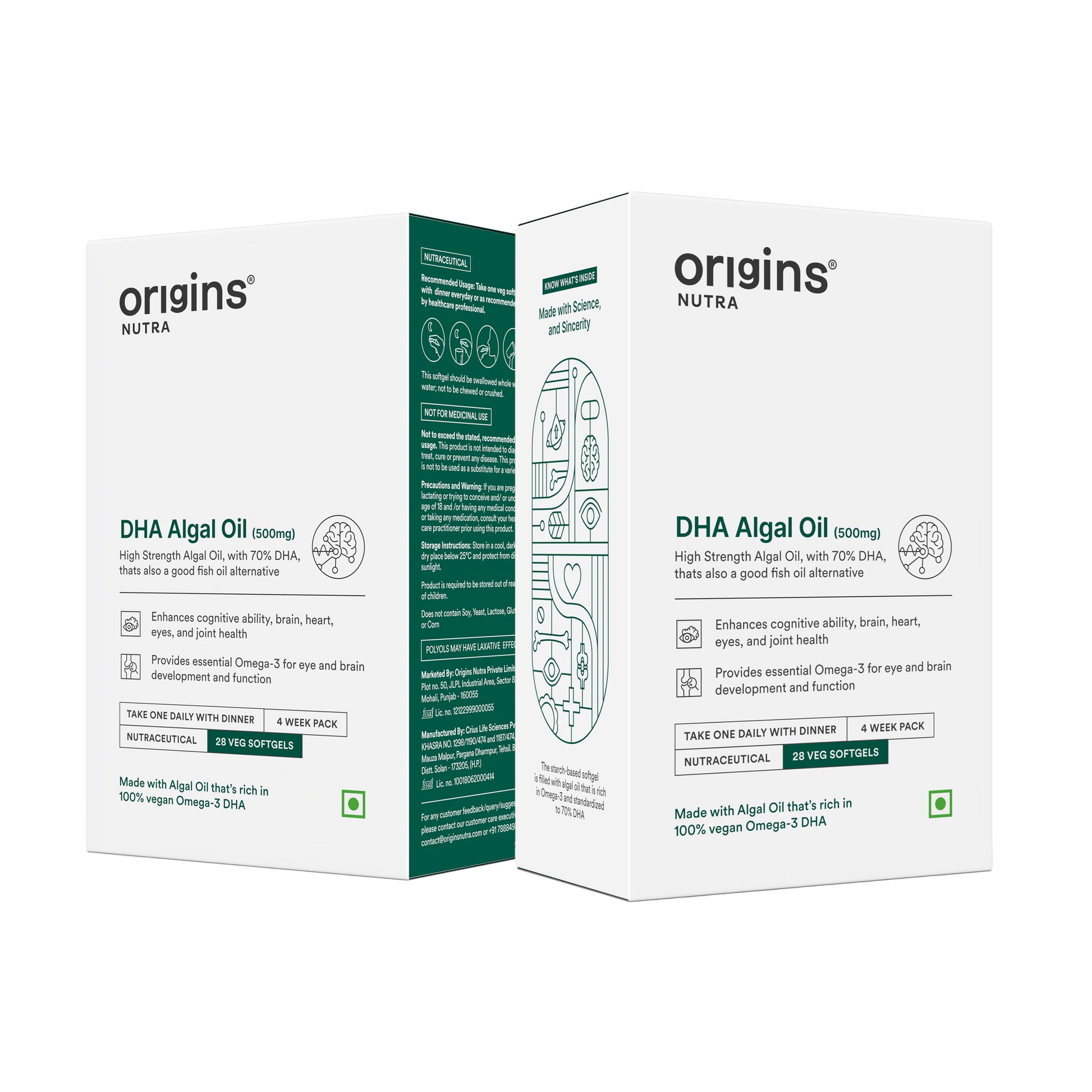 Origins Nutra DHA Algal Oil |Plant-Based High Strength 70% Omega 3 DHA, Improves Memory, Brain & Eye Health | Plant Based |GMP Certified | Non-GMO |For Men & Women | 28 Softgels. | Origins Nutra at Broadway