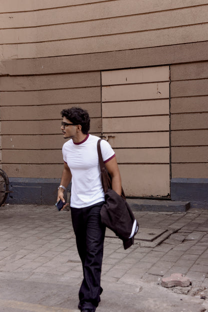 Ringer Raglan Tee - White / Burgundy