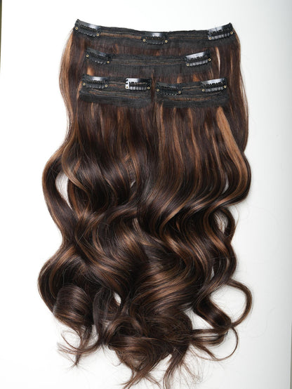 Dark Brown With Highlights  – Classic Hair - CLIP In Extensions