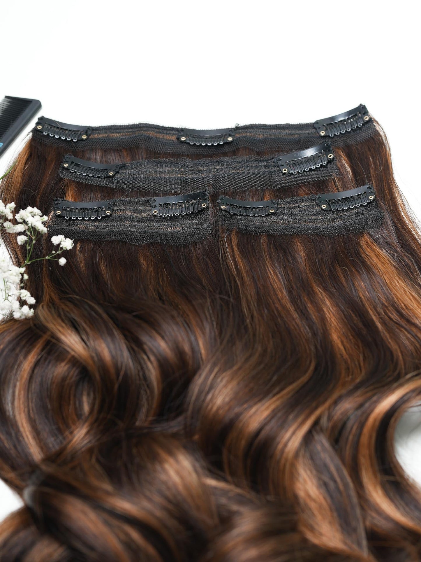 Dark Brown With Highlights  – Classic Hair - CLIP In Extensions