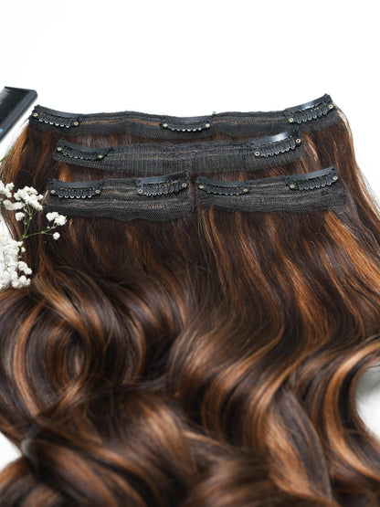 Dark Brown With Highlights  – Classic Hair - CLIP In Extensions