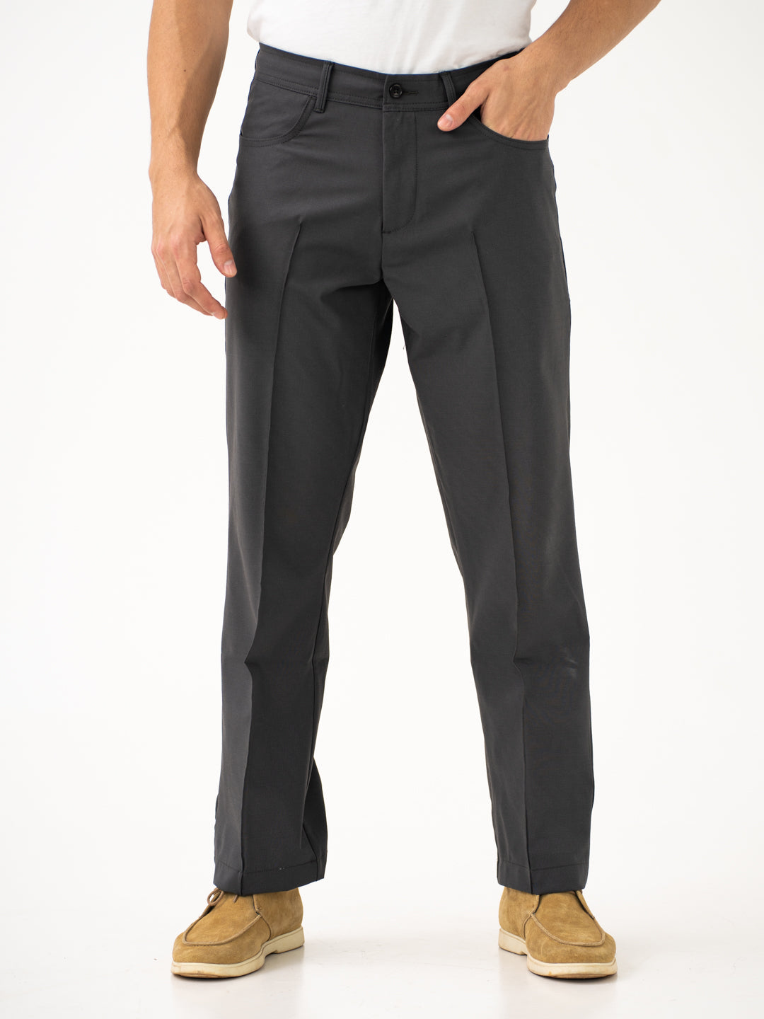 Pewter Grey Relaxed Fit Korean Pintuck Pants