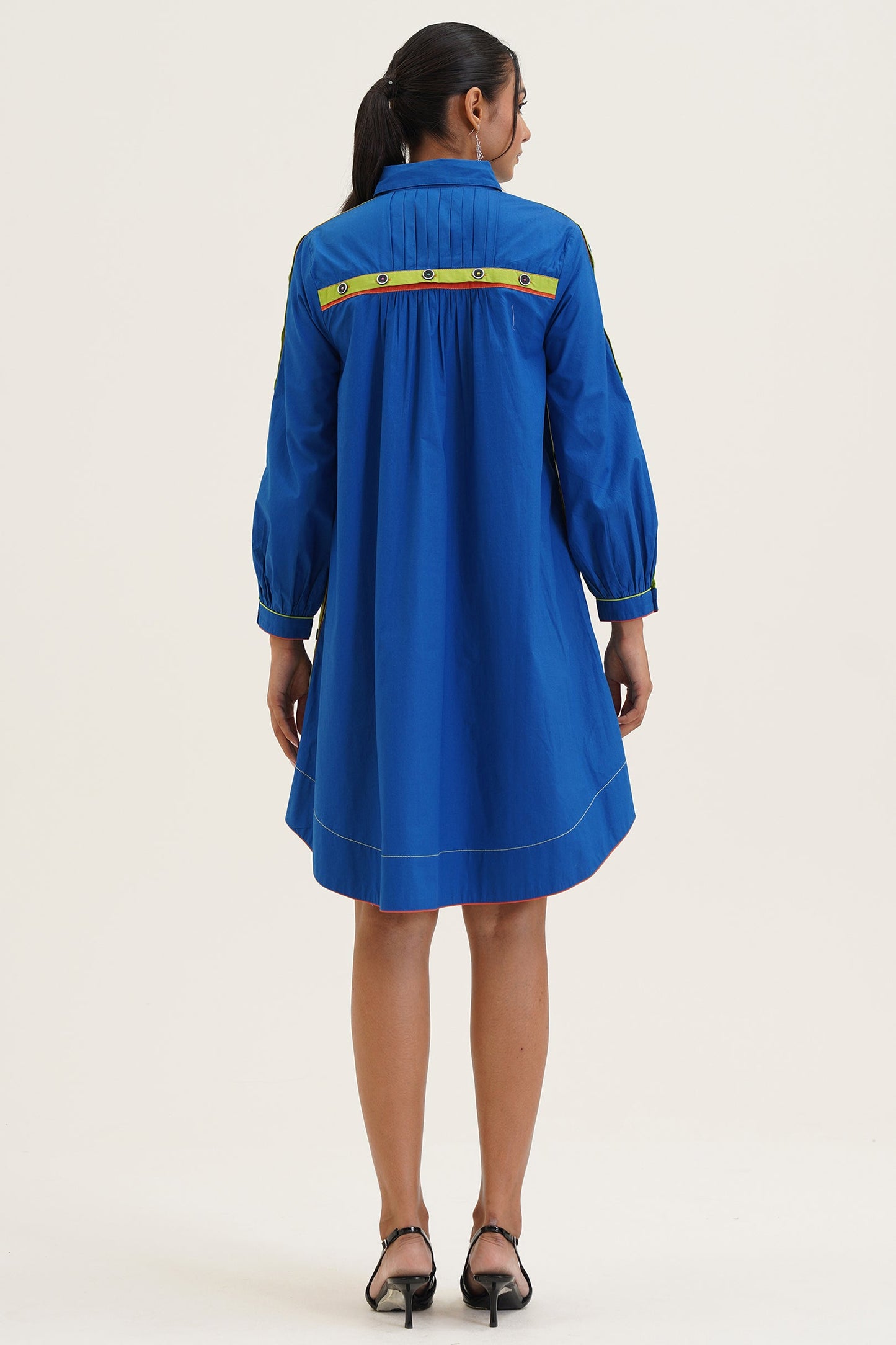 Alicia A Line Dress with Button Detailing on Sleeves