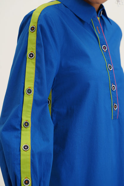 Alicia A Line Dress with Button Detailing on Sleeves