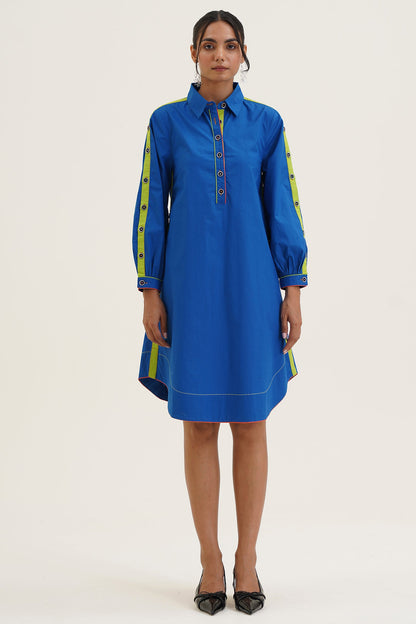 Alicia A Line Dress with Button Detailing on Sleeves