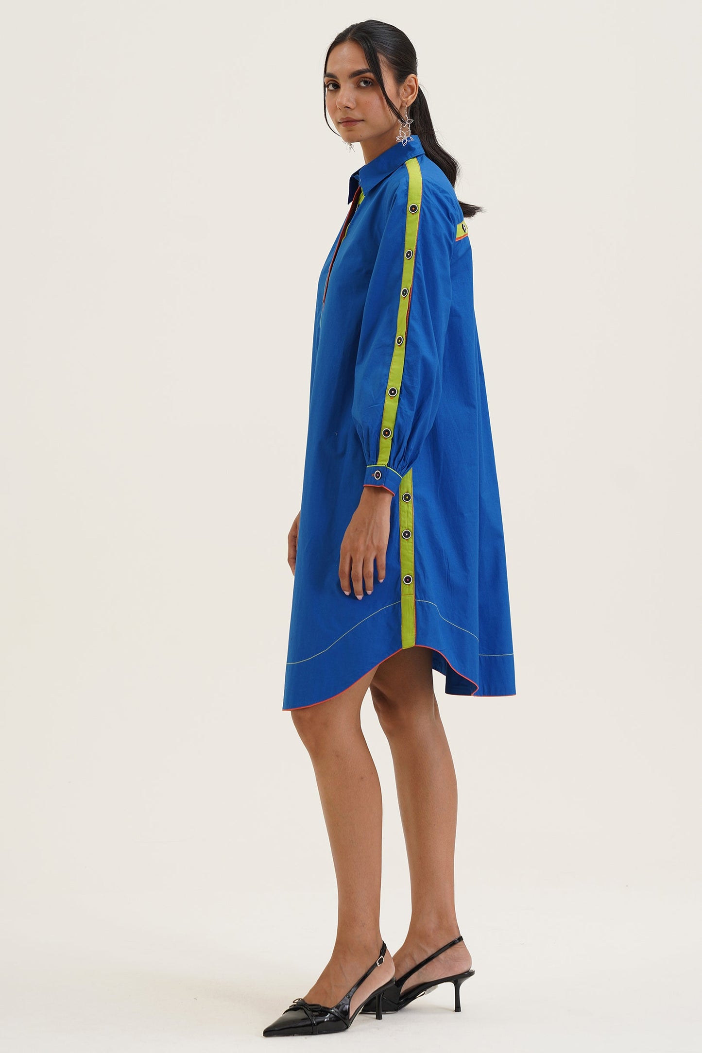 Alicia A Line Dress with Button Detailing on Sleeves