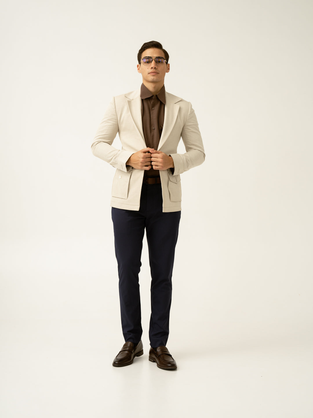 Dark Navy Stripes Slim Fit Formal Stretch Pants