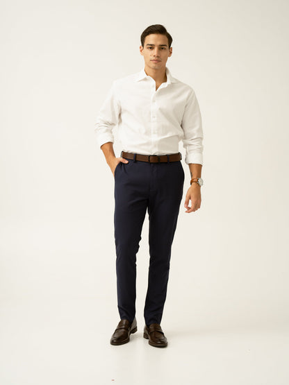Dark Navy Stripes Slim Fit Formal Stretch Pants