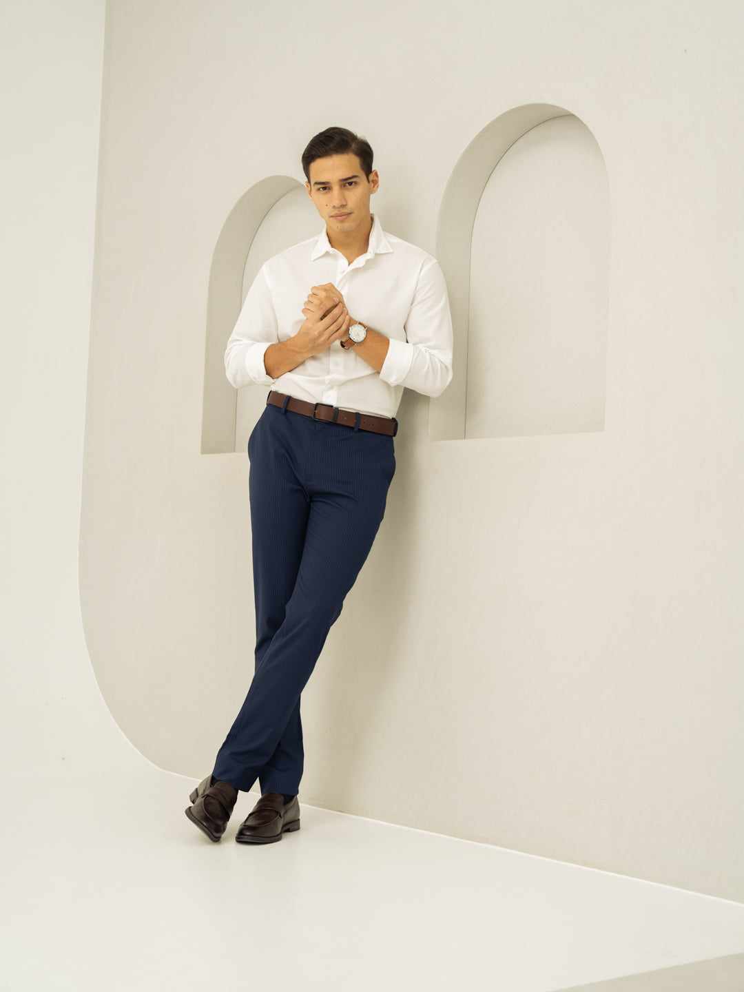Dark Navy Stripes Slim Fit Formal Stretch Pants