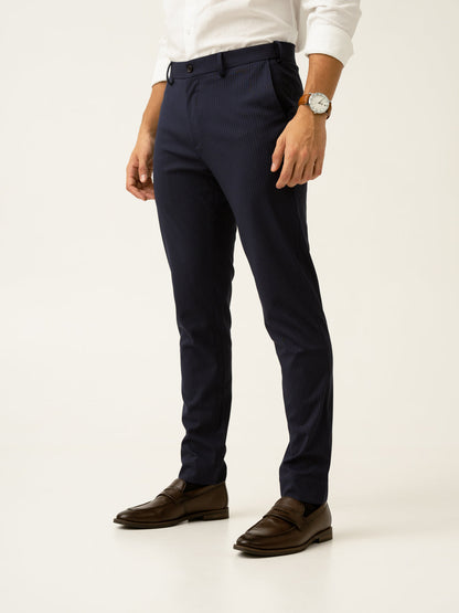 Dark Navy Stripes Slim Fit Formal Stretch Pants