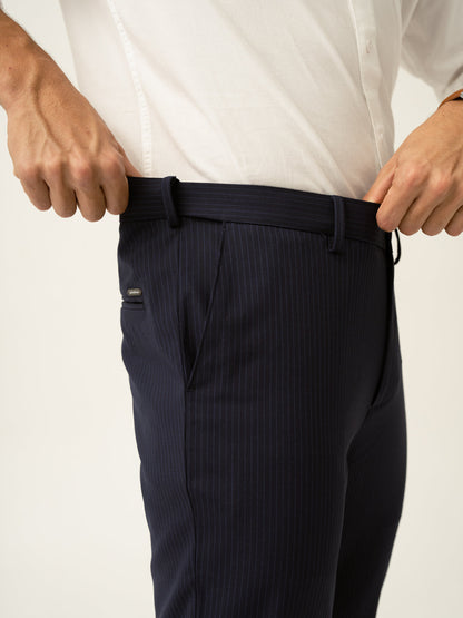 Dark Navy Stripes Slim Fit Formal Stretch Pants