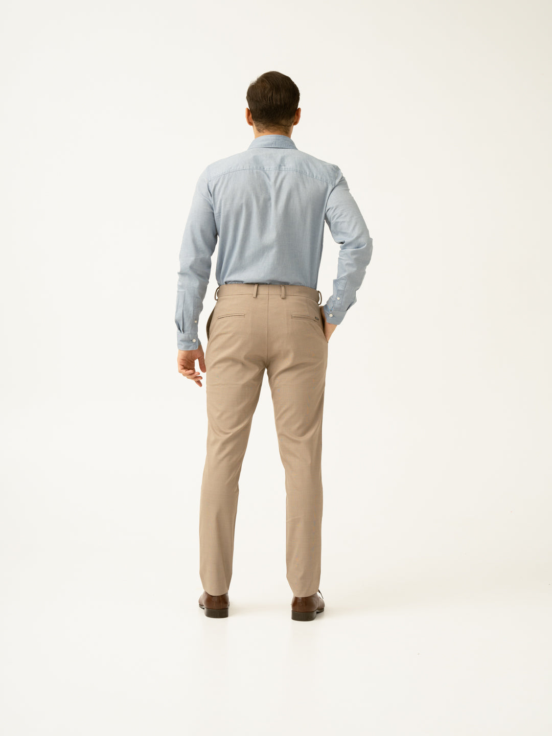 Sand Beige Checks Formal Slim Fit Stretch Pants