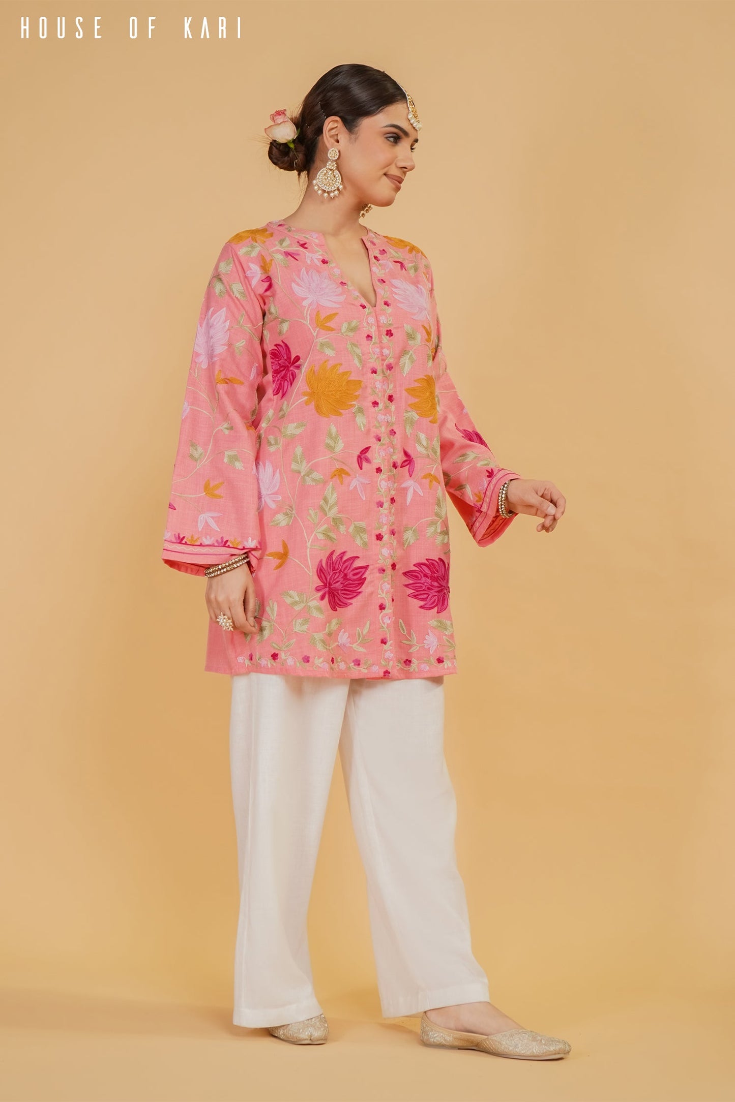 Haania in Kashmiri Aari Work Cotton Kurta Jacket – Pink