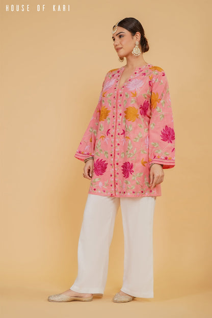 Haania in Kashmiri Aari Work Cotton Kurta Jacket – Pink