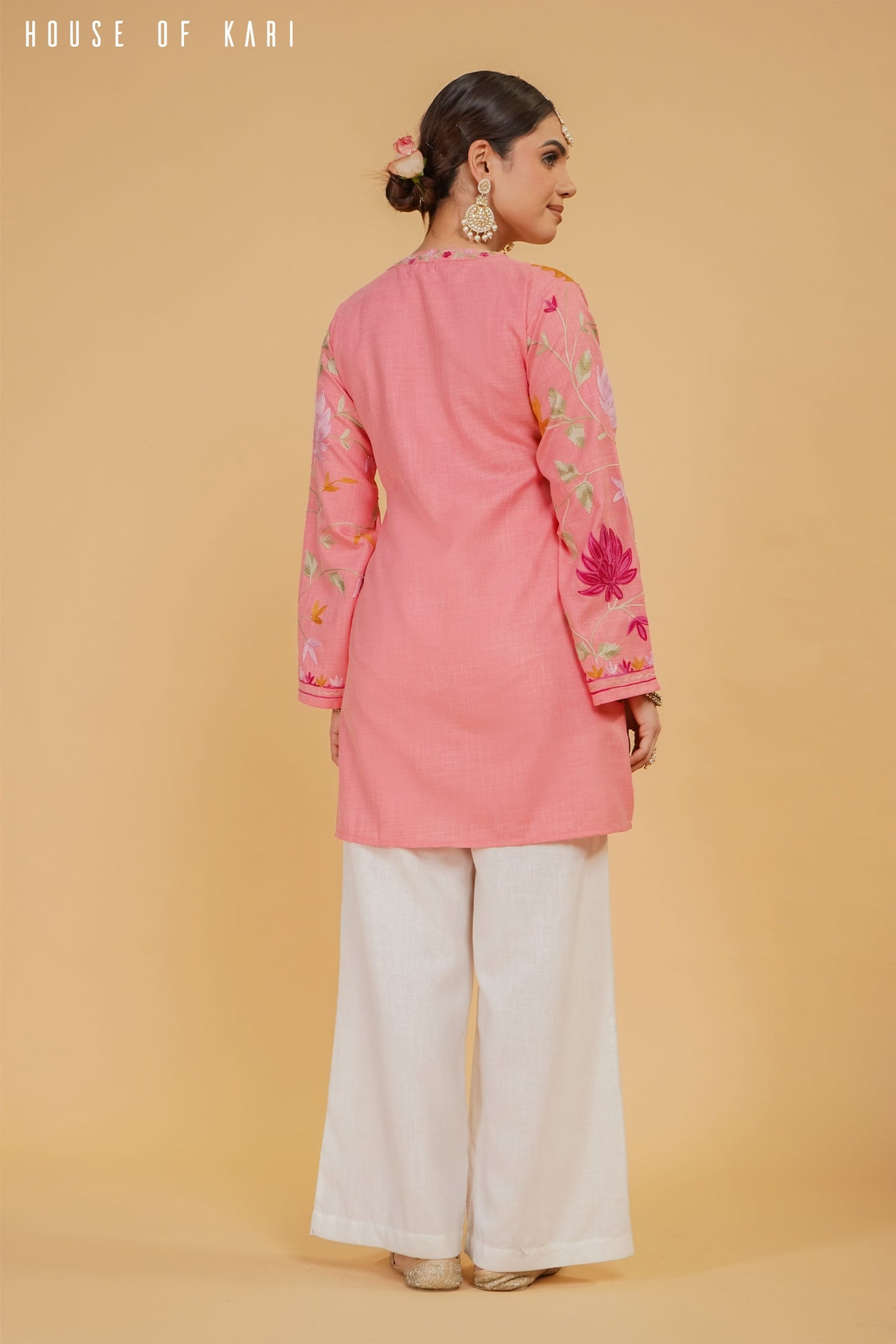 Haania in Kashmiri Aari Work Cotton Kurta Jacket – Pink