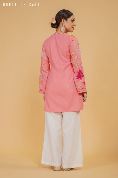 Haania in Kashmiri Aari Work Cotton Kurta Jacket – Pink