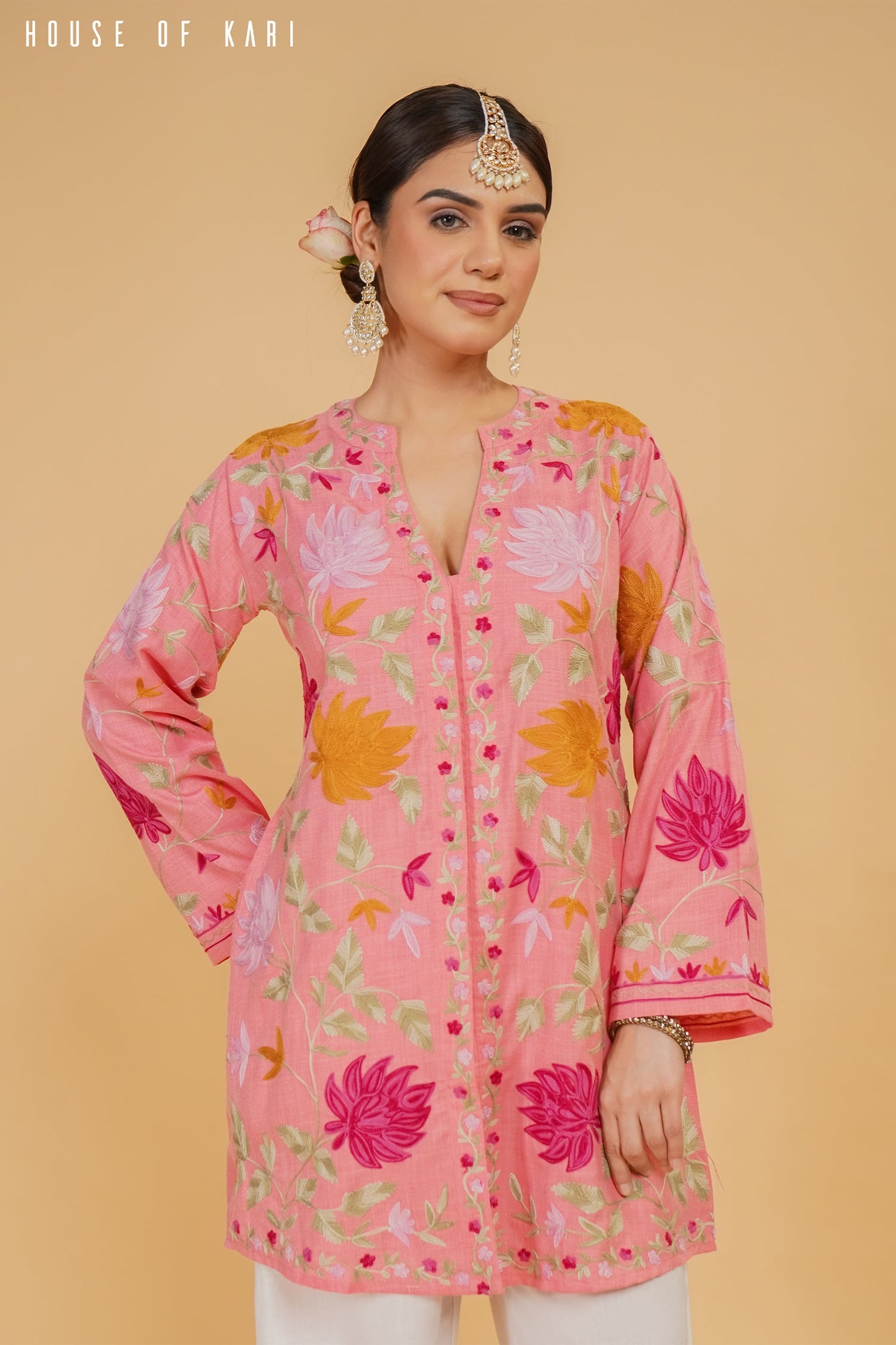 Haania in Kashmiri Aari Work Cotton Kurta Jacket – Pink