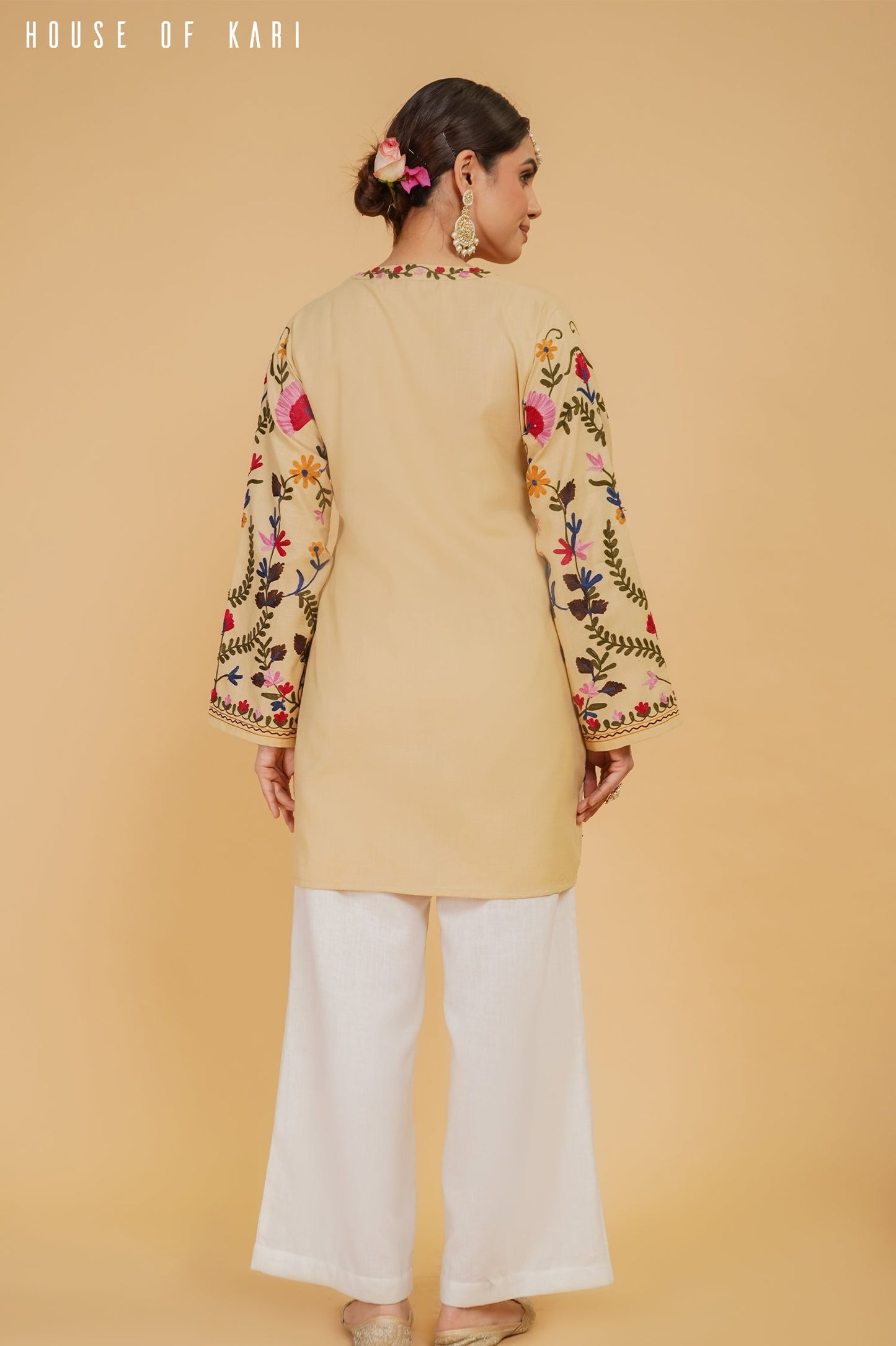 Kashmiri Aari Work Cotton Kurta Jacket – Beige