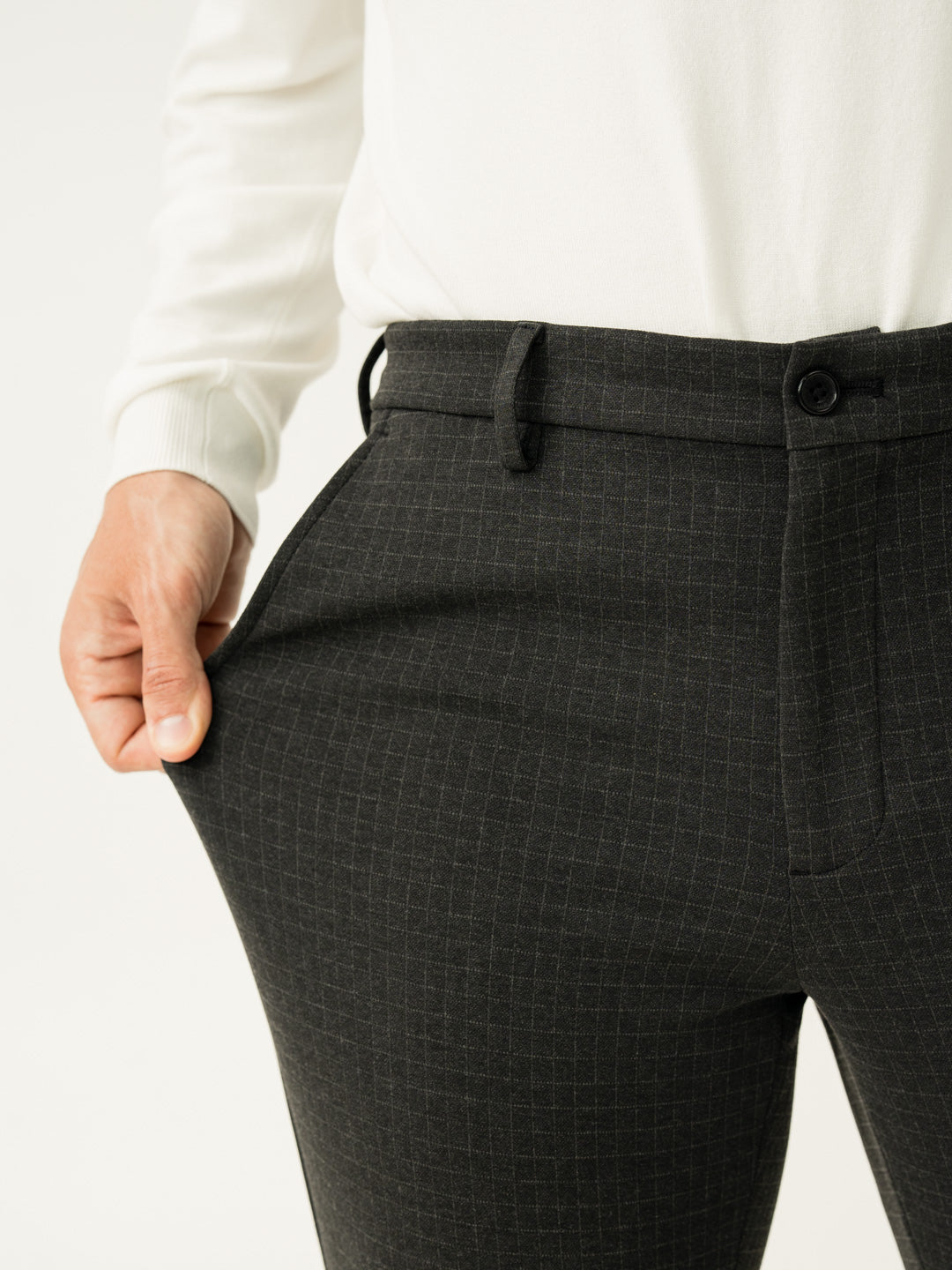 Belfast Black Checks Slim Fit Power Stretch Pants