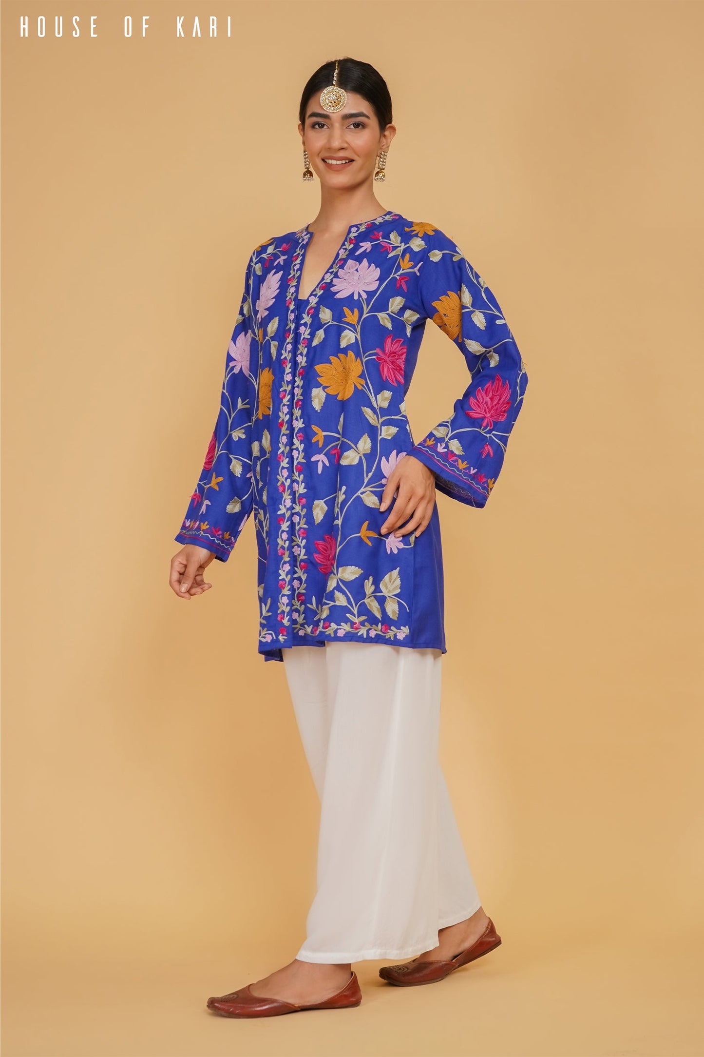 Kashmiri Aari Work Cotton Kurta Jacket – Royal Blue