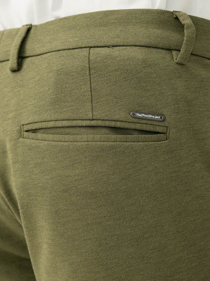 Back pocket detail of greek olive green slim fit power stretch pant at Pant Project