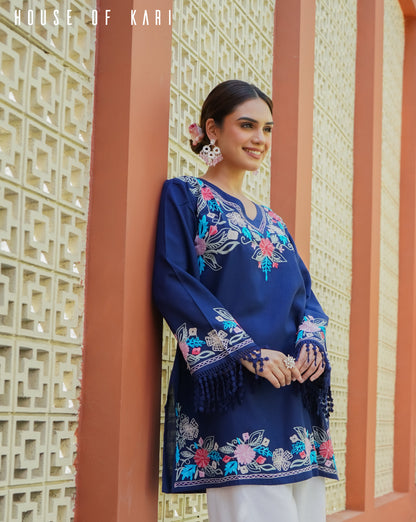 Kashmiri Aari Work Cotton Kurta – Royal Blue