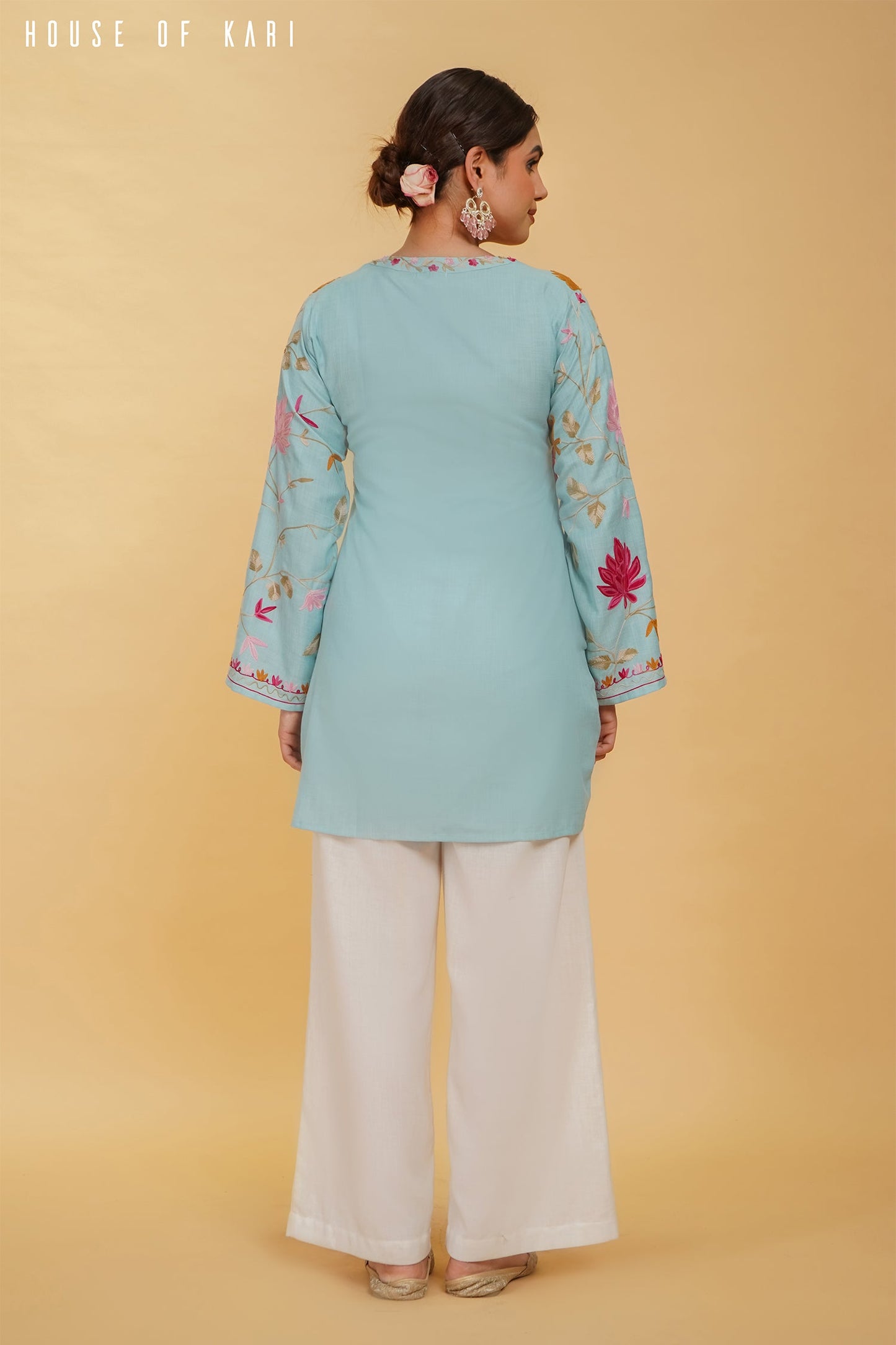 Pralambika in Kashmiri Aari Work Cotton Kurta Jacket – Sky Blue