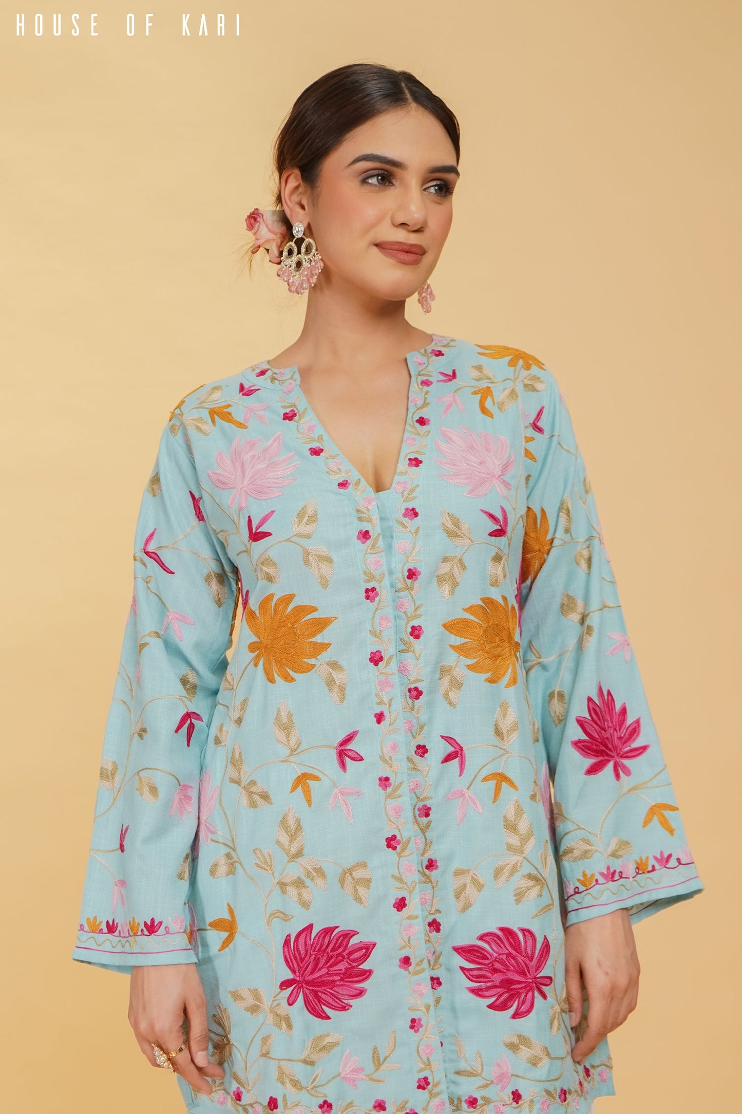 Pralambika in Kashmiri Aari Work Cotton Kurta Jacket – Sky Blue