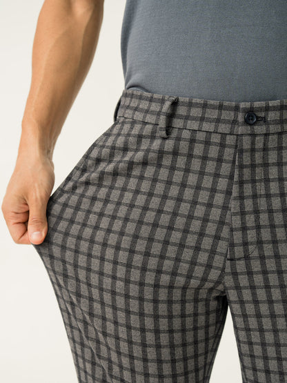 Stretch feature of crow black checks slim fit power stretch pant at Pant Project