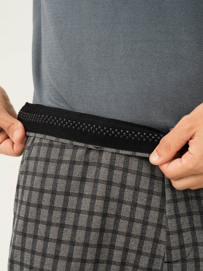 Stretch waistband close up of crow black checks slim fit power stretch pant at Pant Project