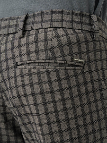Back pocket detail of crow black checks slim fit power stretch pant at Pant Project