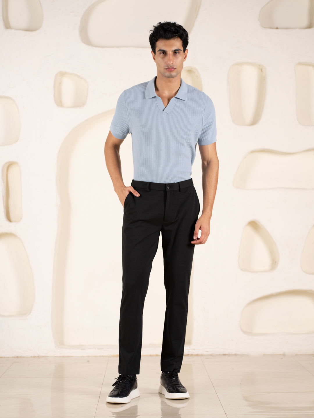Distant Black Houndstooth Slim Fit Power Stretch Pants