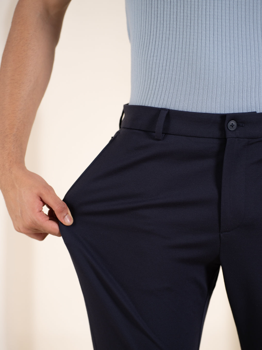 Malai Pants Navy Soft-touch Slim Fit Power-Stretch Pants