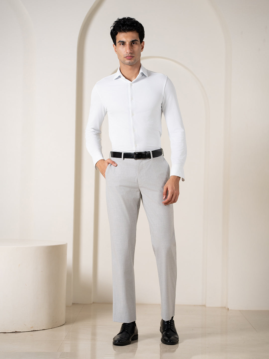 Prestige Grey Relaxed Fit Stretch Formal Pants