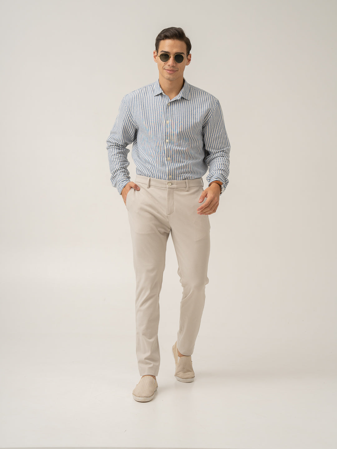 Soft Cream Slim Fit Power Stretch Pants