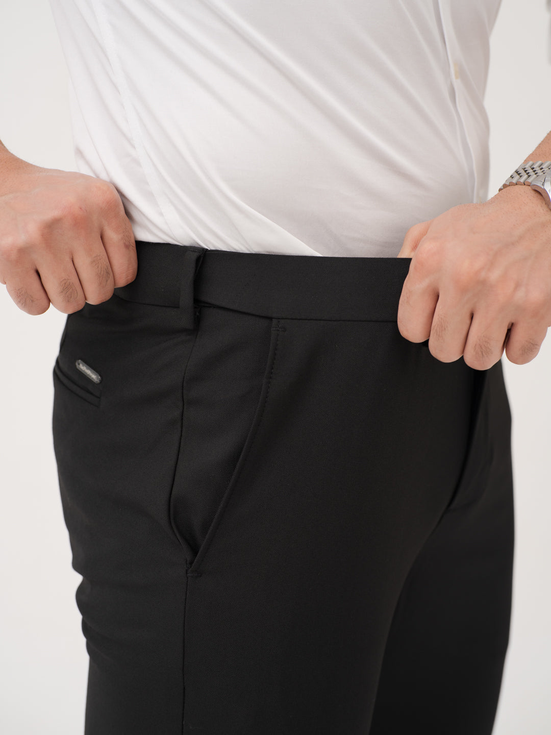 Monolith Black Luxury Twill Relaxed Fit Stretch Formal Pants