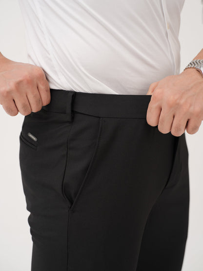 Monolith Black Luxury Twill Relaxed Fit Stretch Formal Pants