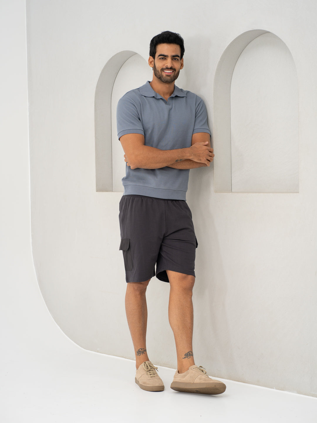 Lint Grey Relaxed Fit Cargo Sweatshorts