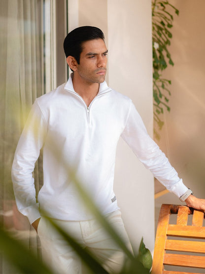 White Solid Quarter-Zip Sweatshirt