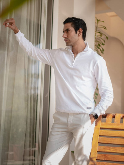 White Solid Quarter-Zip Sweatshirt