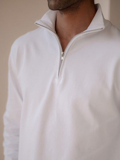White Solid Quarter-Zip Sweatshirt