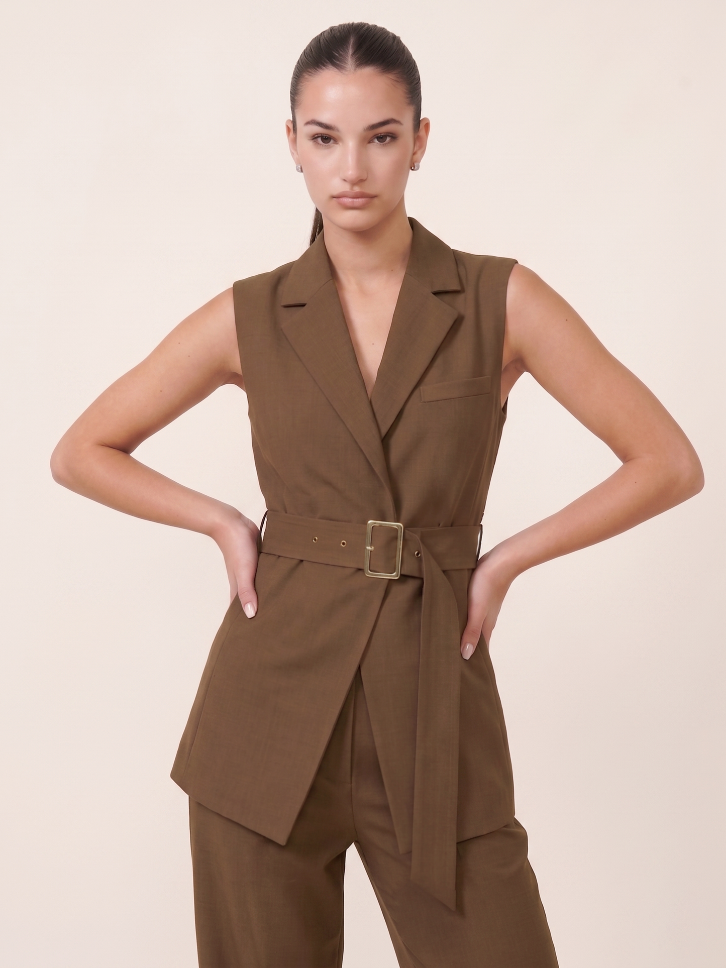 Belted Blazer Co-ord - Dark Fawn