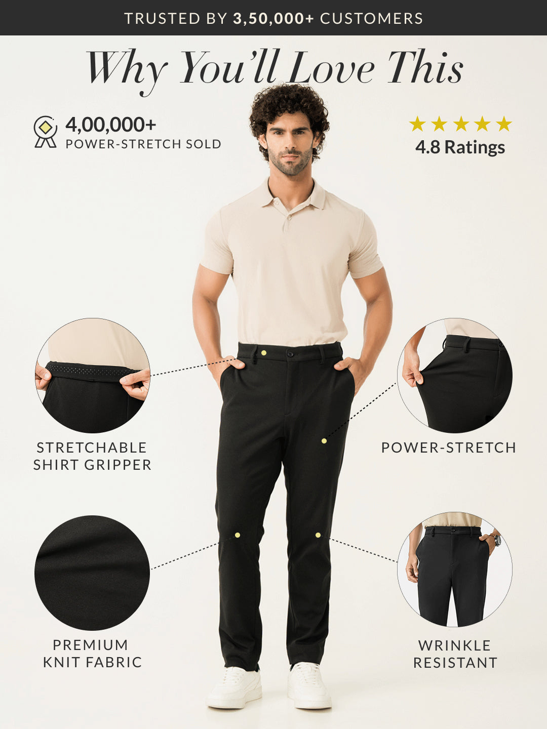 Deep Black Slim Fit Power Stretch Pants
