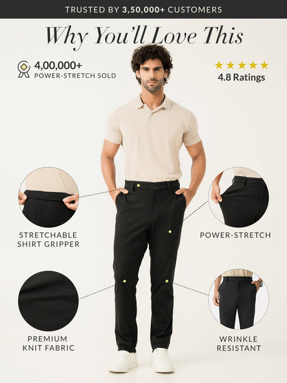 Deep Black Slim Fit Power Stretch Pants